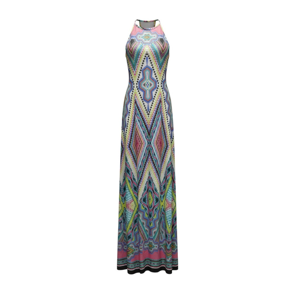 Snap Maxi Dress Womens Medium Multicolor Geometric Halter Neck Sleeveless